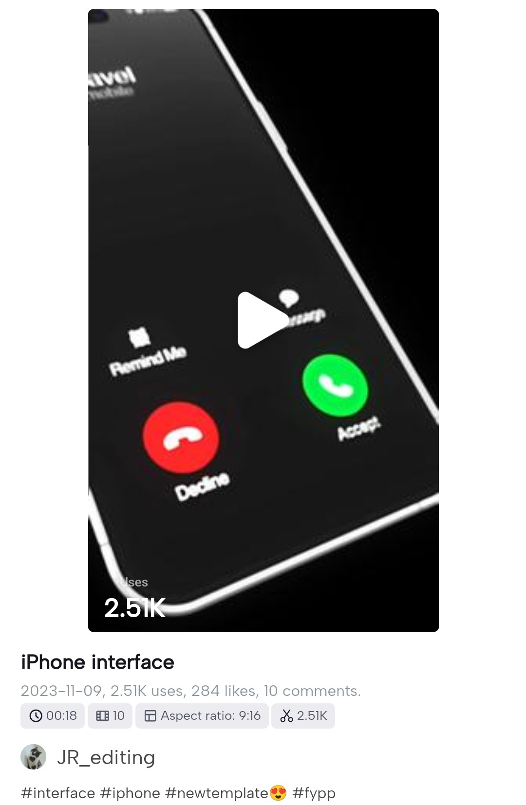 iPhone interface CapCut Template Link